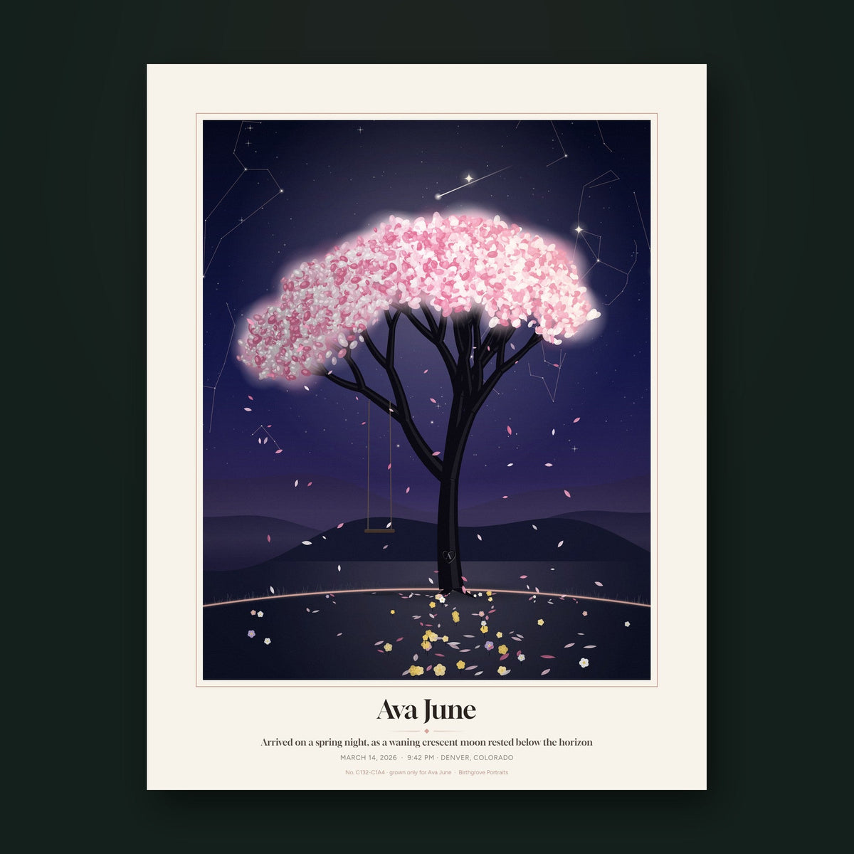 A framed Birthgrove birth-sky portrait