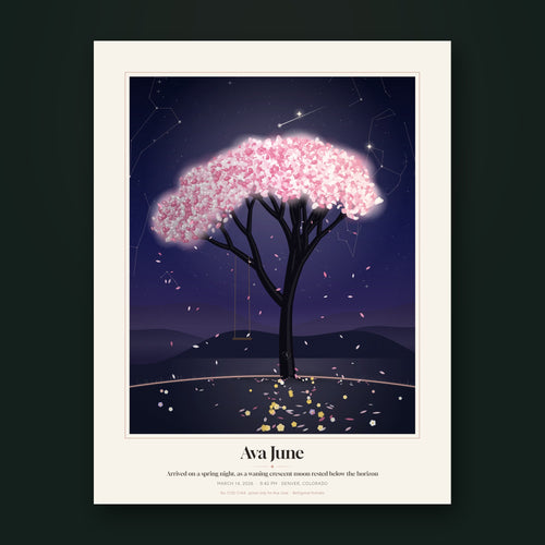 Sample Birthgrove birth-sky portrait for Ava June under a spring night sky